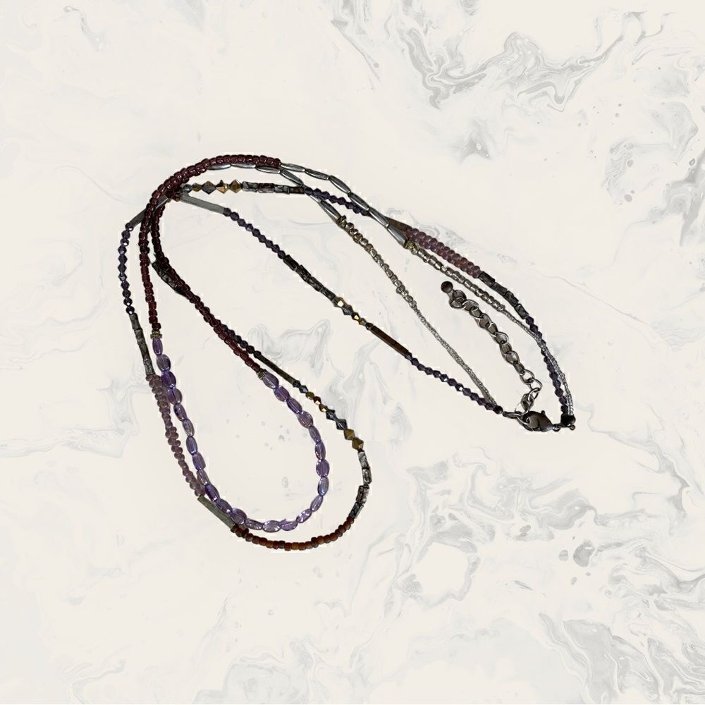 Chico’s Lavender, Gold & Silver Double Strand Beaded Necklace